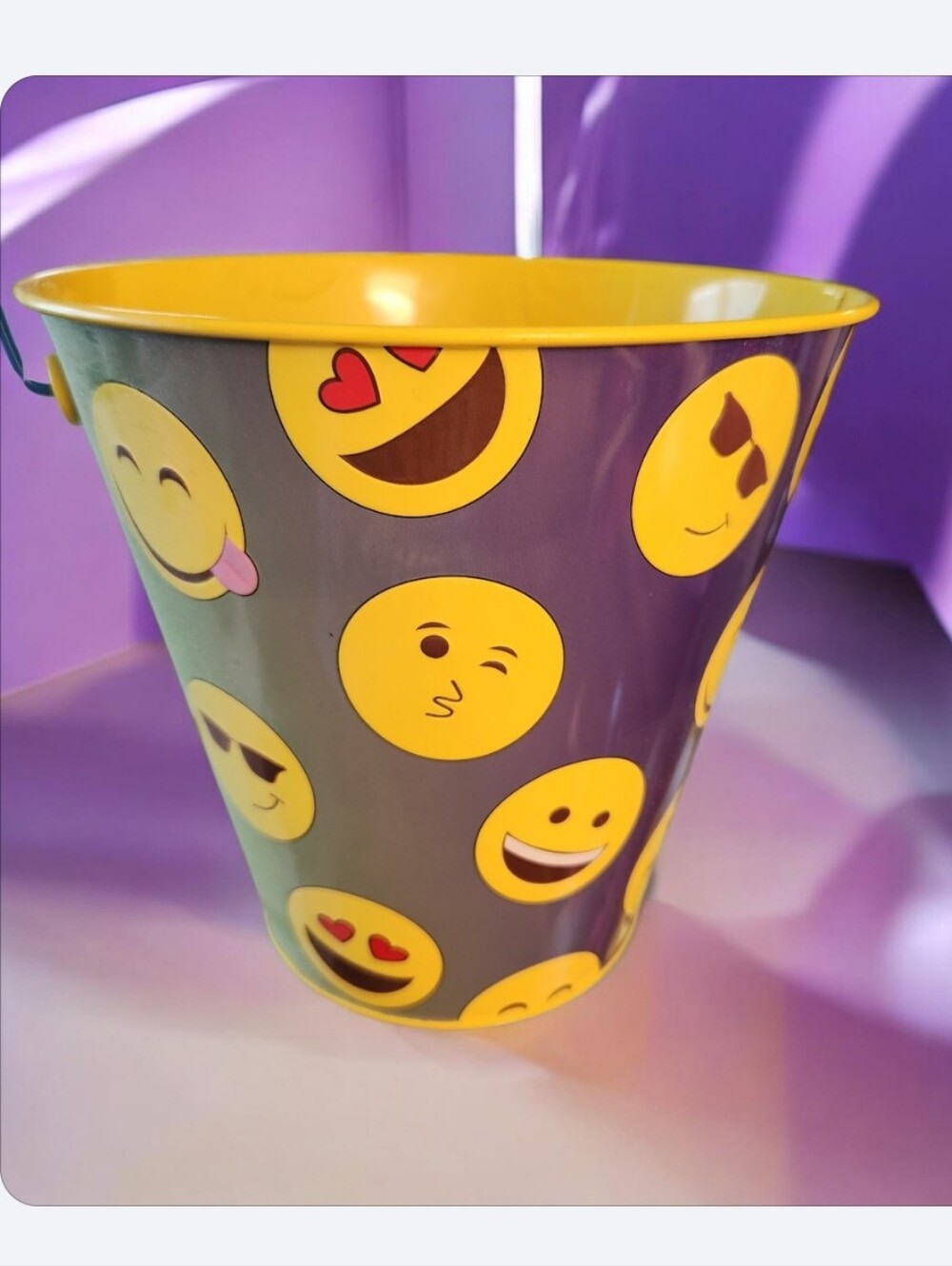 Emoji Print Metal Bucket Wit Handle - EUC■ Final Price